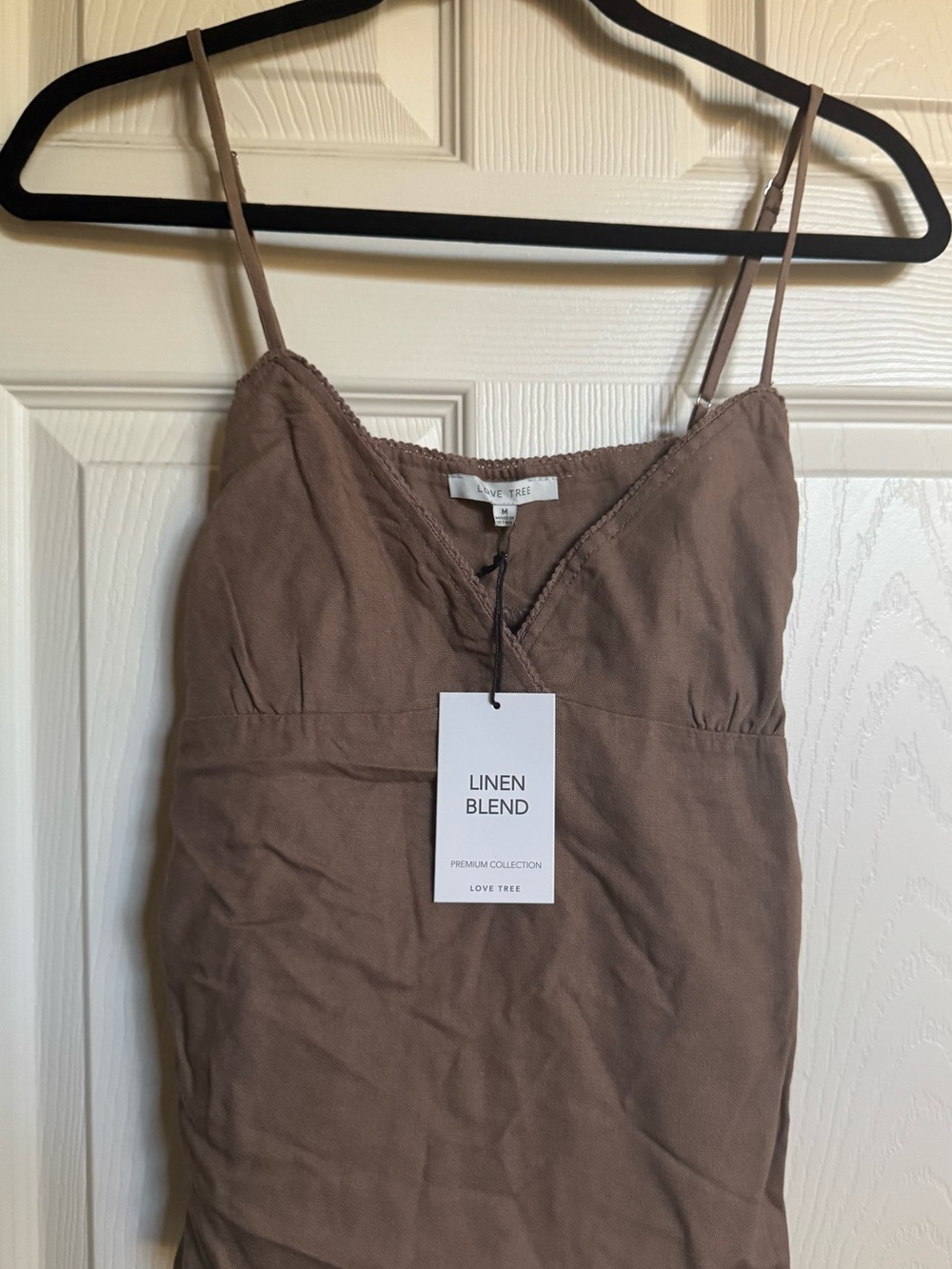 NWT Love Tree Brown Linen-Blend Tank with Spaghetti Straps, Various Sizes